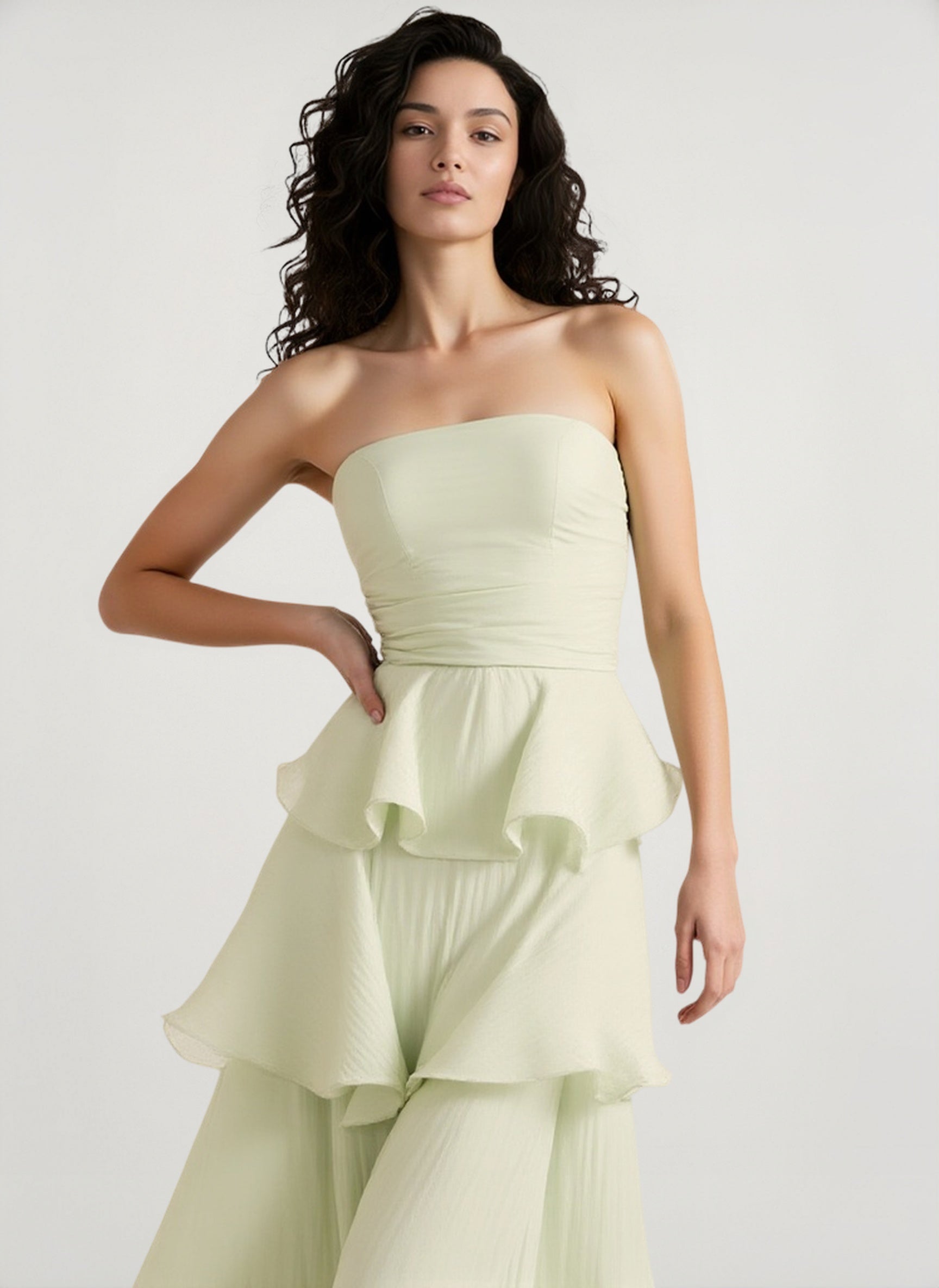 Fashion Strapless Backless Ruffle Tiered Midi Dress