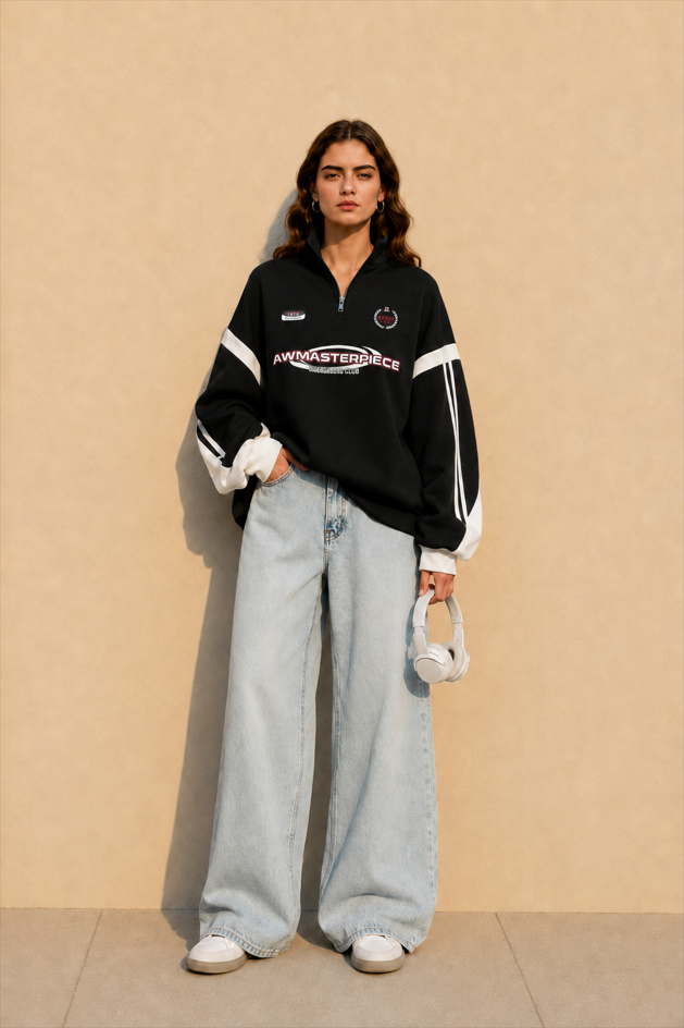Half-Zip Stand Collar Letter Print Hoodie