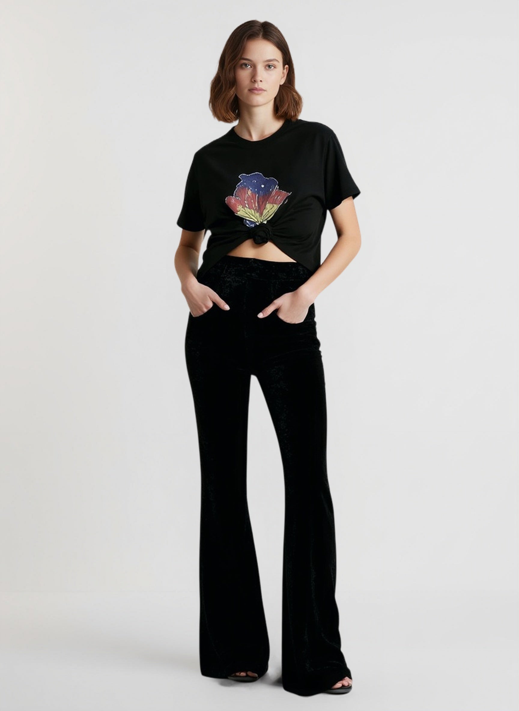 High Waist Velvet Wide Leg Velour Flare Pants