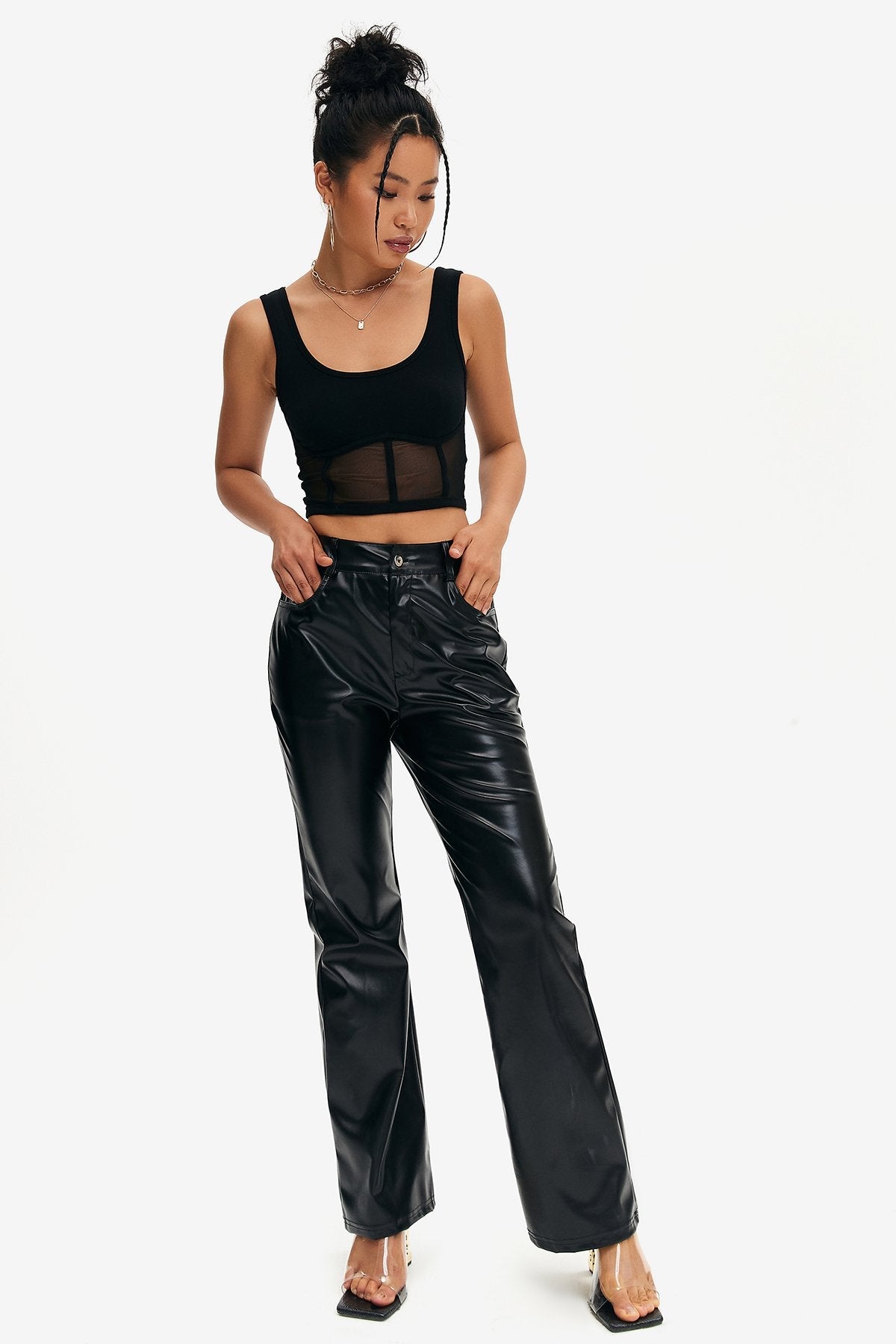 Mesh Boning Backless Crop Top