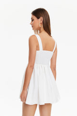 Solid Pleat Detail Backless Mini Dress