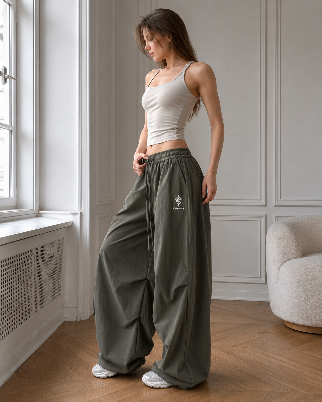 High-Waisted Loose Wide-Leg Cargo Pants