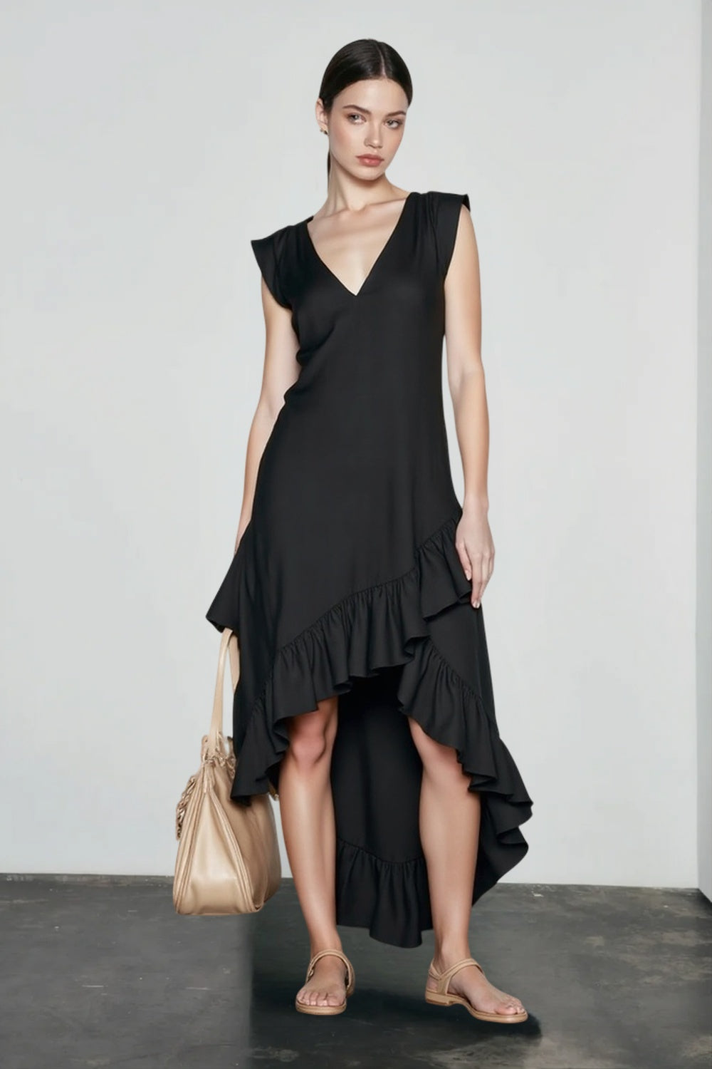 Romantic V Neck Ruffle Linen Vacation Dress