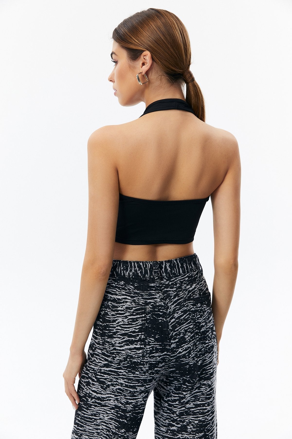 Drawstring Ruched Backless Crop Top