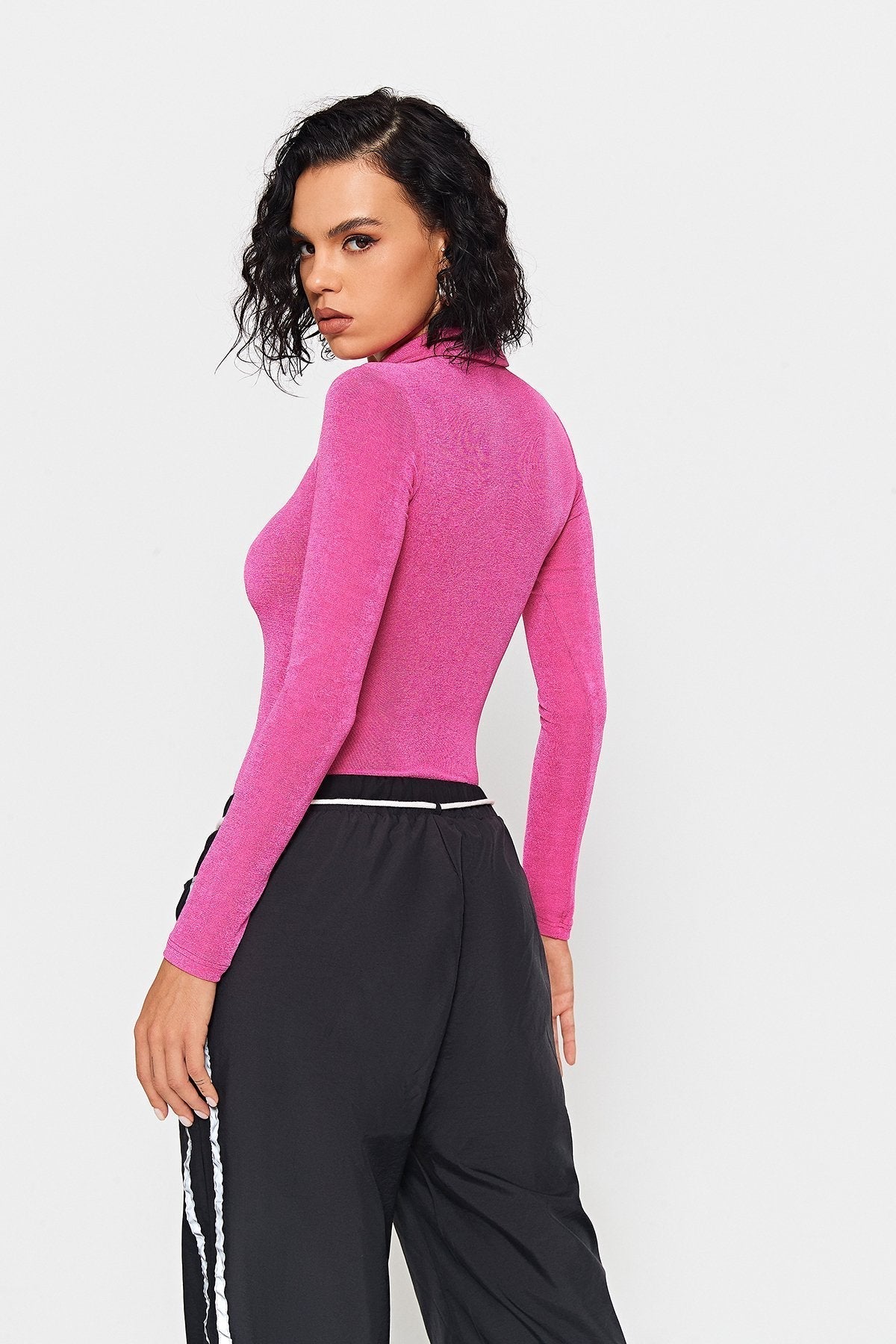 Lapel Neck Half Button Long Sleeve Bodysuit