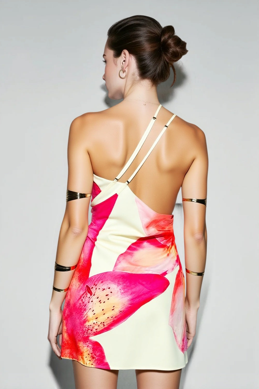 Draped One Shoulder Print Vacation Dress