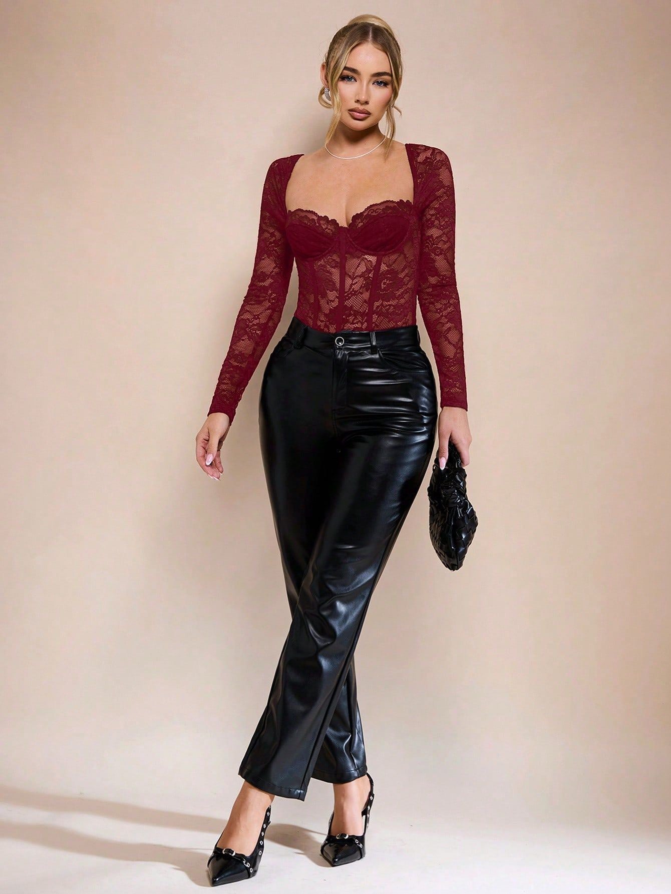 Cadrot Long Sleeve Lace Bodysuit
