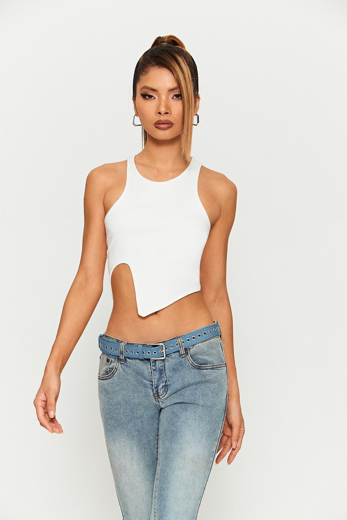Asymmetrical Hem Sleeveless Solid Tank Top