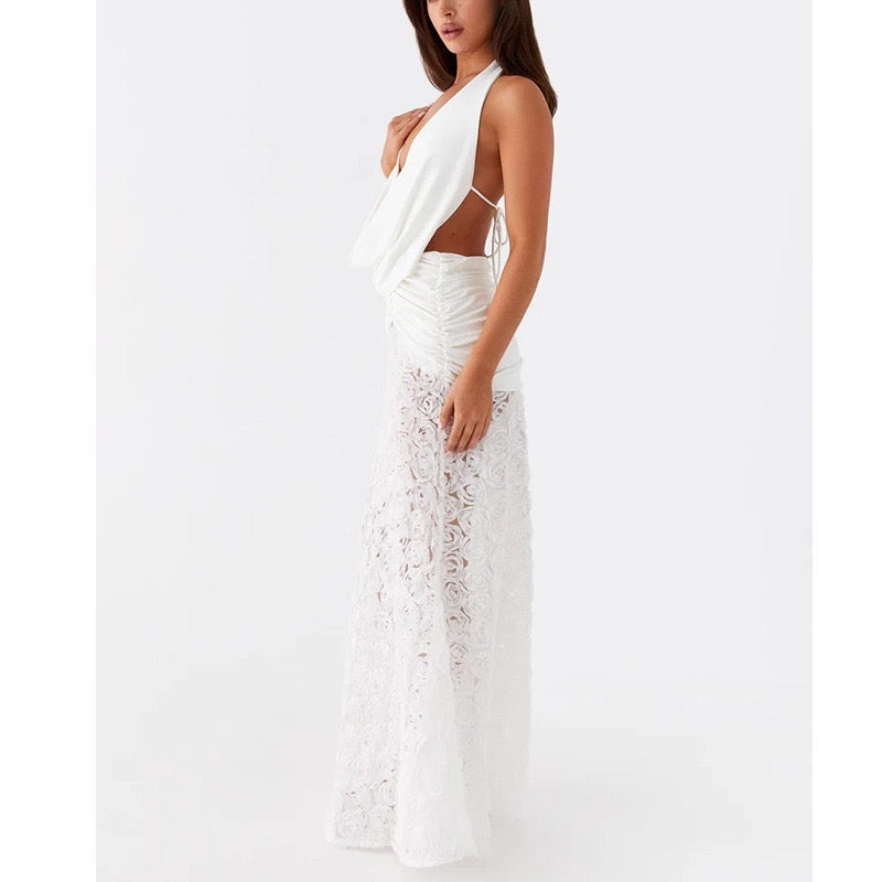 Halter Neck Floral Lace Dress