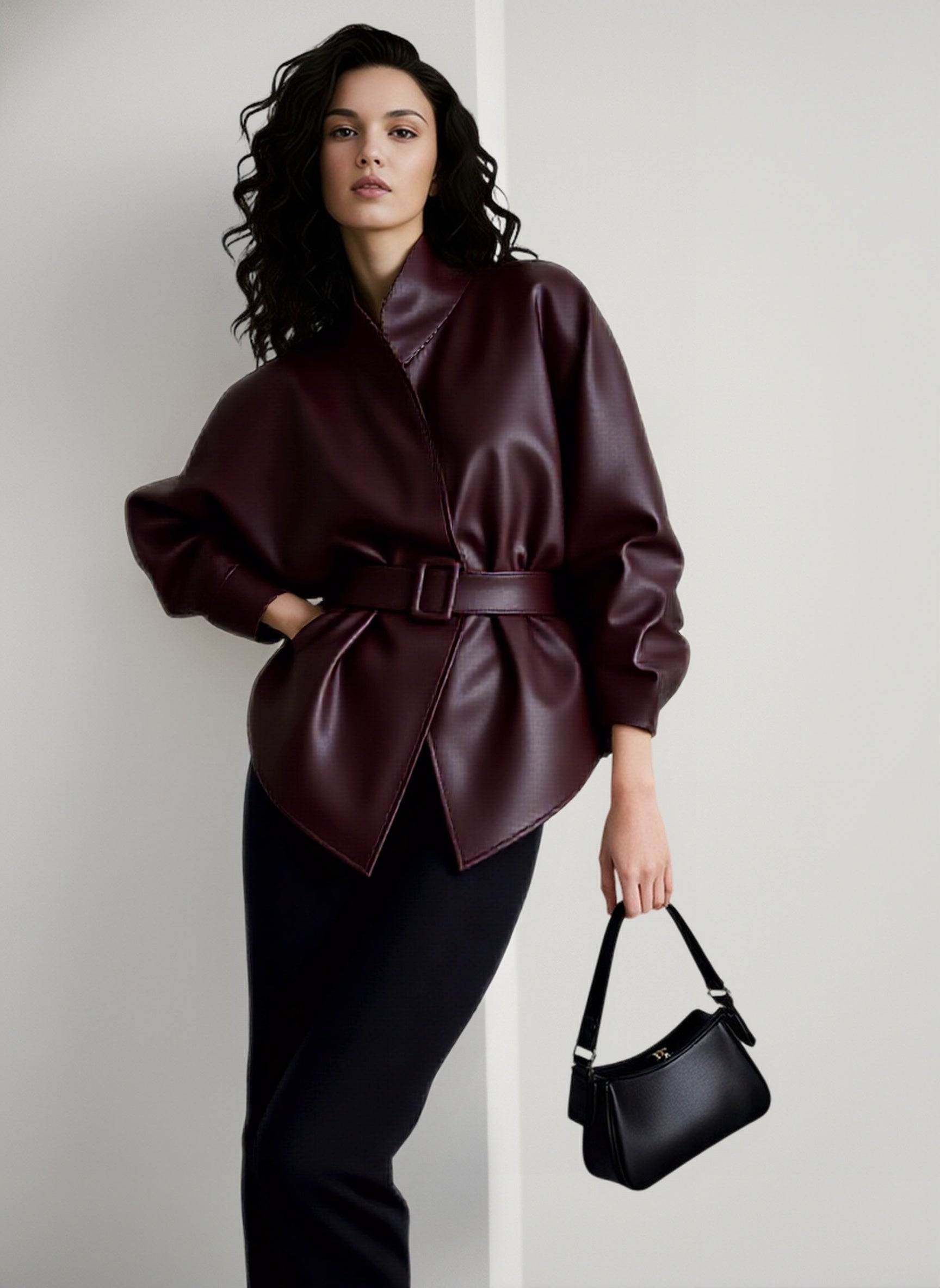 Stand Collar Trench Leather Jacket