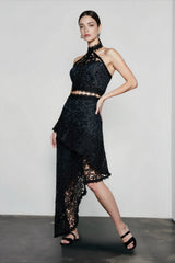 Halter Strapless Lace Asymmetric Hem Vacation Set