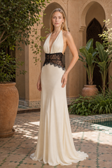 Lace Patchwork Backless Halter Boho Dress