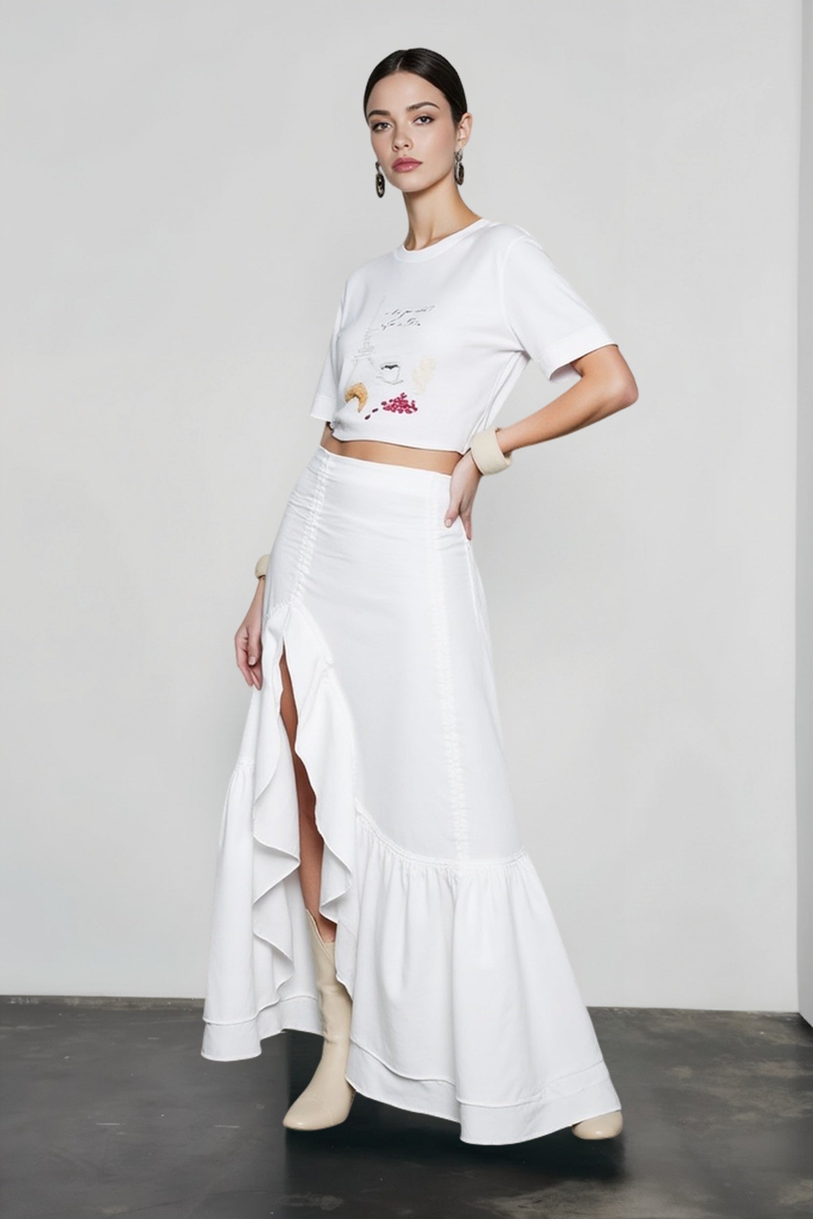 Cotton Asymmetric Slit Maxi Skirt