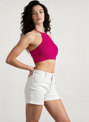 Knit Tie Backless Halter Crop Top