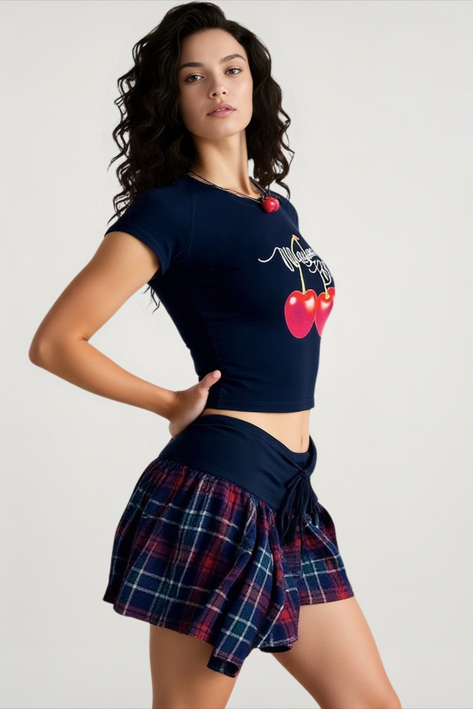 Cherry Print Crop T-shirts