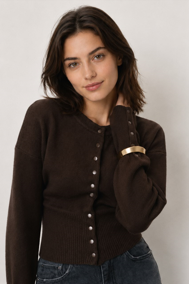Solid Color Button Long Sleeve Slim Cardigan Sweater