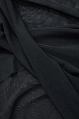 Asymmetric Sheer Mesh Slit Long Sleeve Maxi Dress
