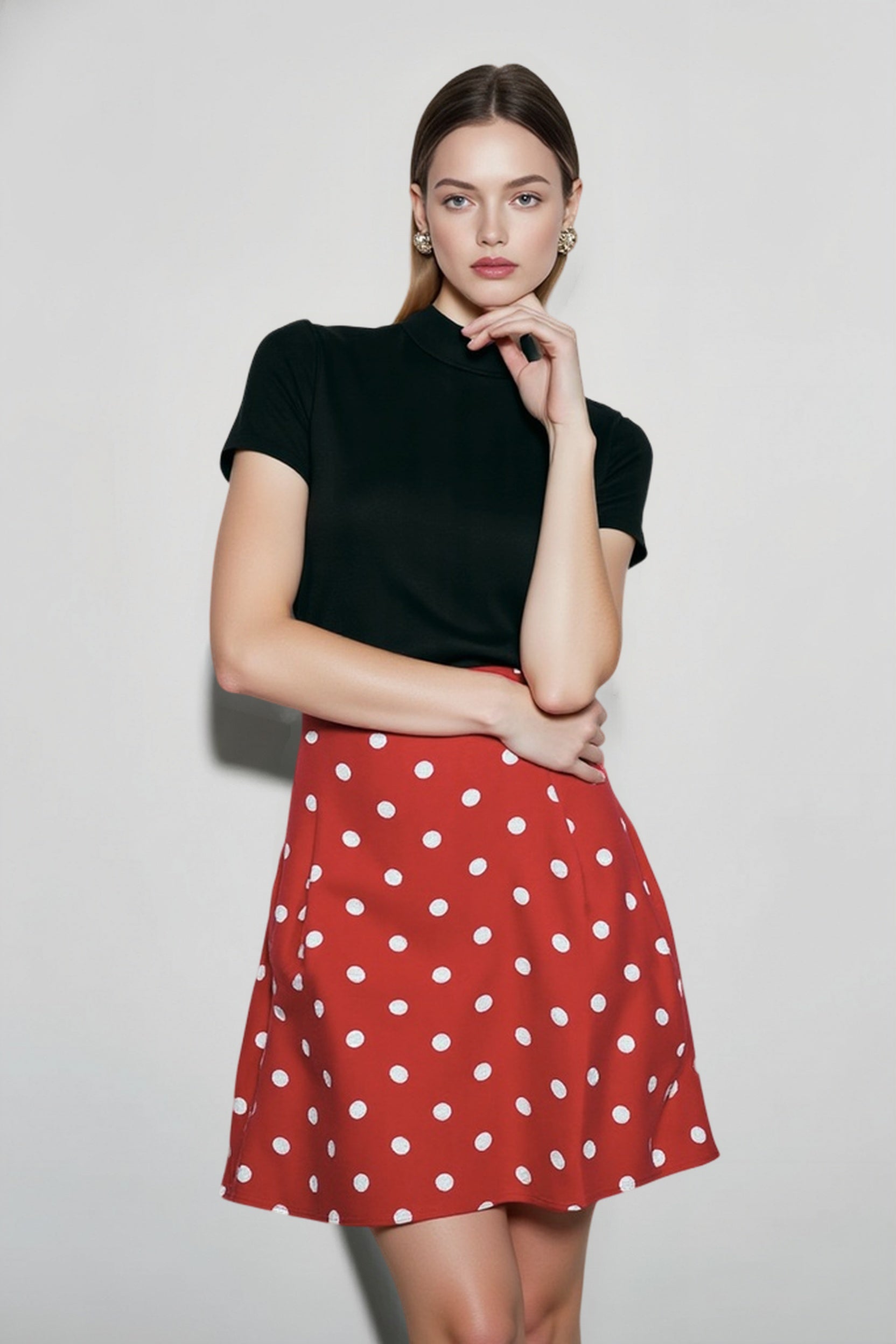 French Style High-Waisted Polka Dot Mini Skirt