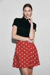 French Style High-Waisted Polka Dot Mini Skirt