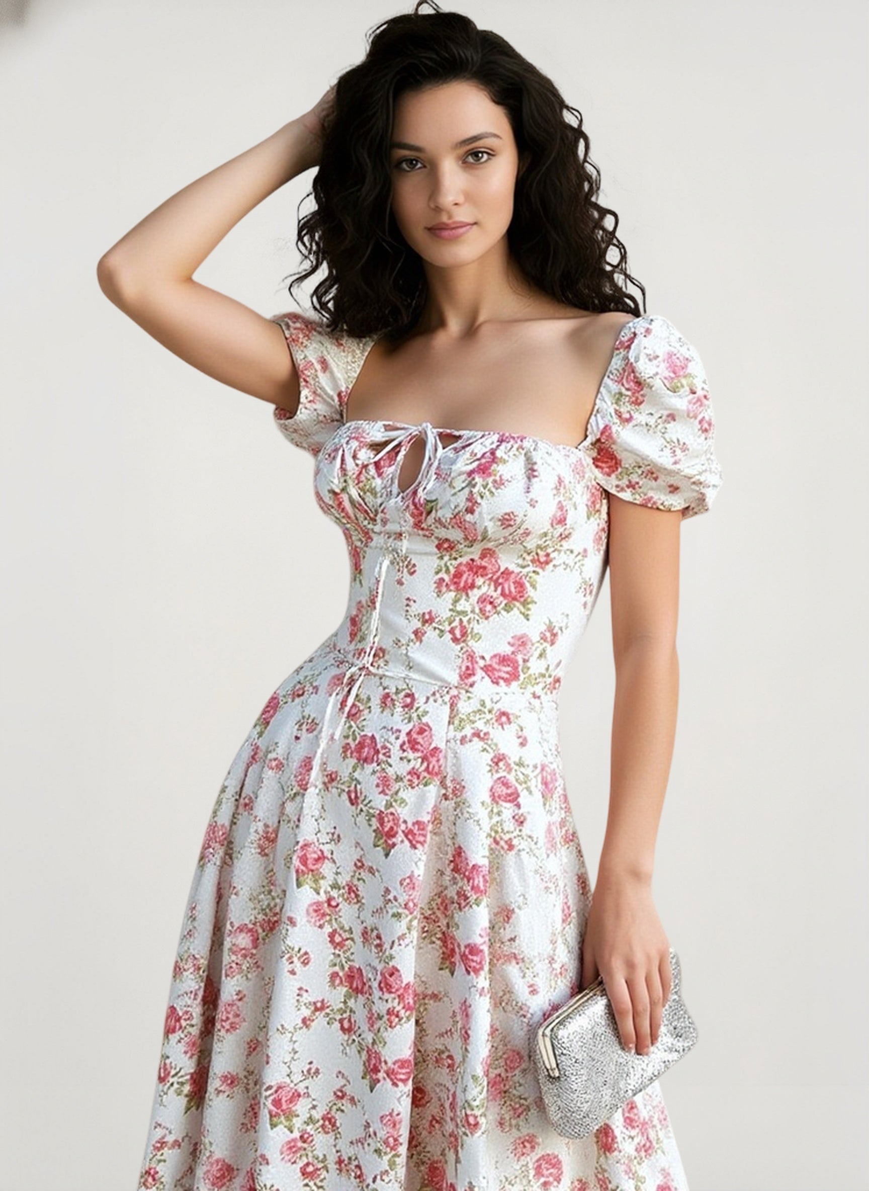 Puff Sleeve Vintage Elegant Floral Dress