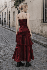 Asymmetrical Burgundy Ruffled Cami Party Dress