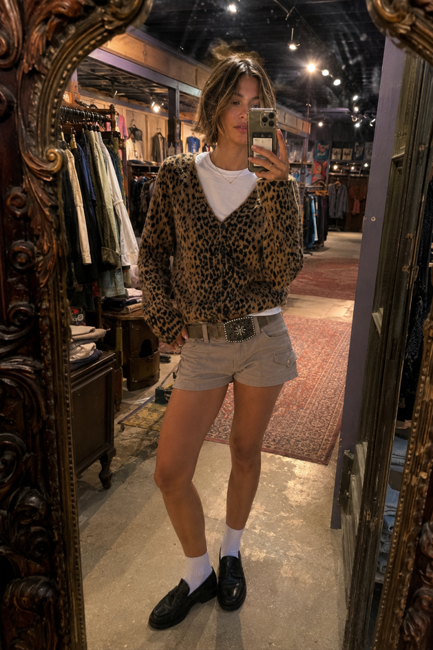 Leopard Print V Neck Knit Blouse