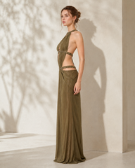 Elegant Sexy Cutout Rhinestone Backless Maxi Dress