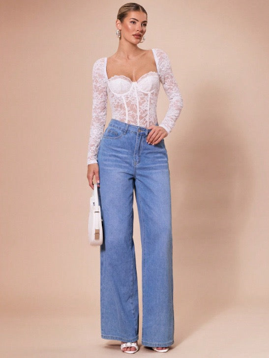 Cadrot Long Sleeve Lace Bodysuit