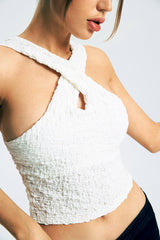 Cross Over Backless Texture Tank Top