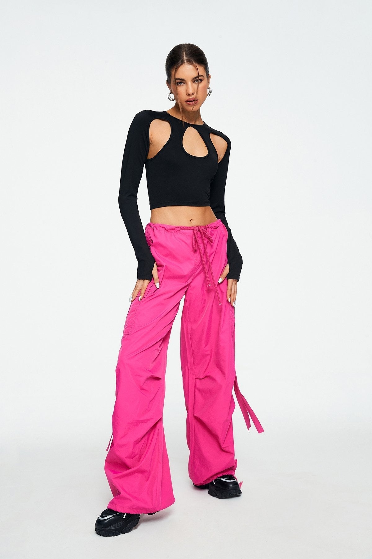 Solid Cut Out Thumb Hole Long Sleeve Top