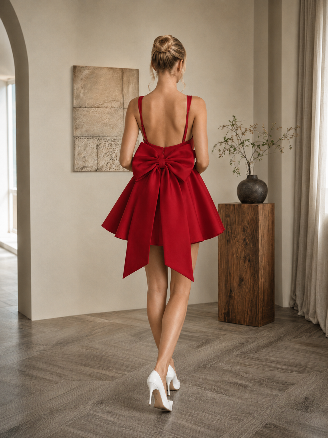 Detachable Bow Corset Mini Party Dress
