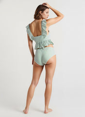 Backless Stripe Ruffle Bikini Two Piece Swim Set