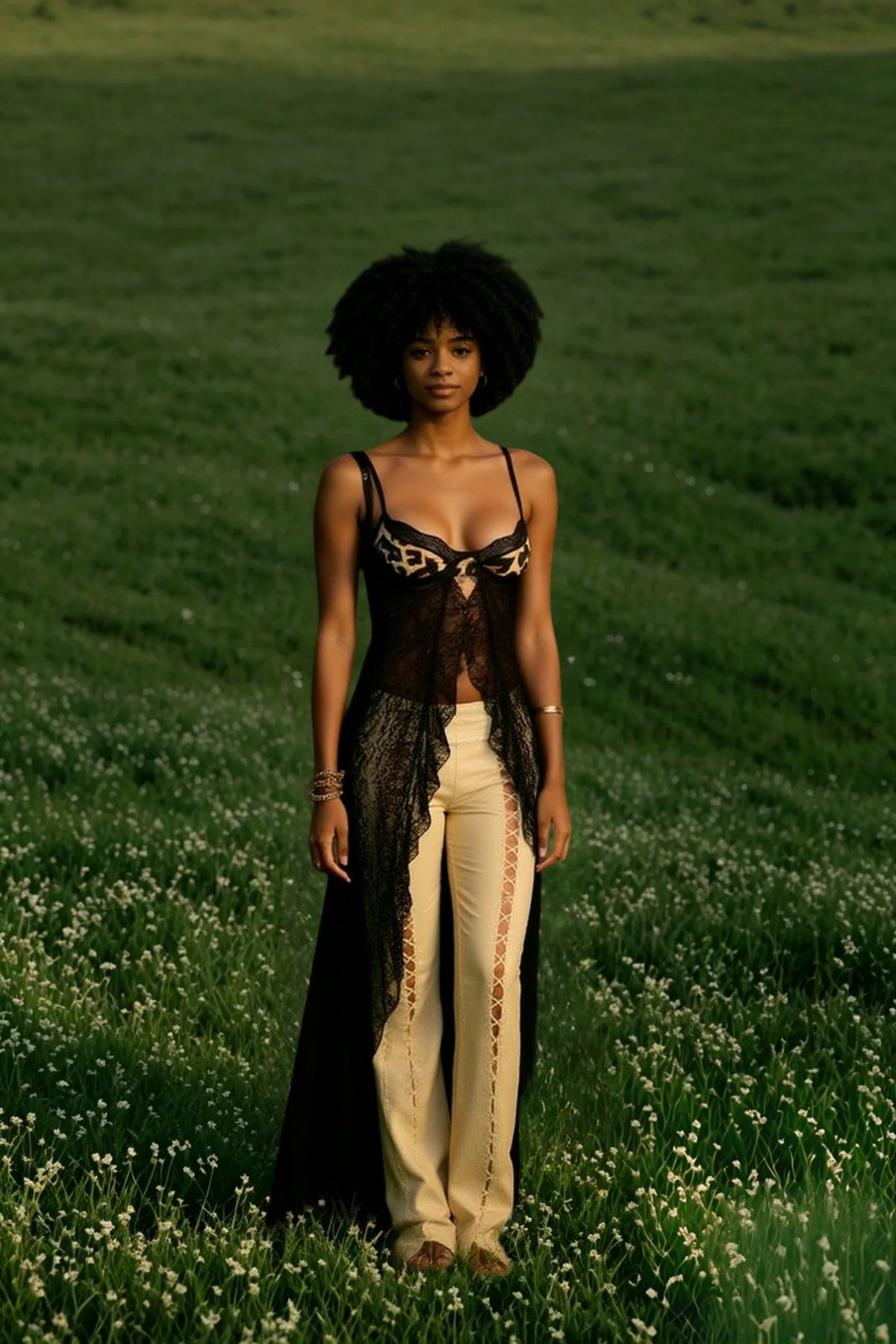Suspender Patchwork Mesh Sheer Top