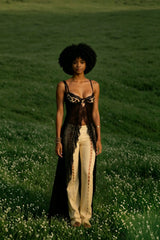 Suspender Patchwork Mesh Sheer Top