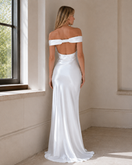 Vintage Satin Mermaid Off Shoulder Maxi Dress