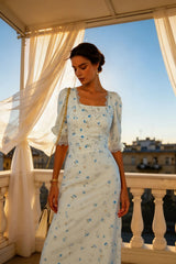 Satin Puff Sleeve Floral Dress