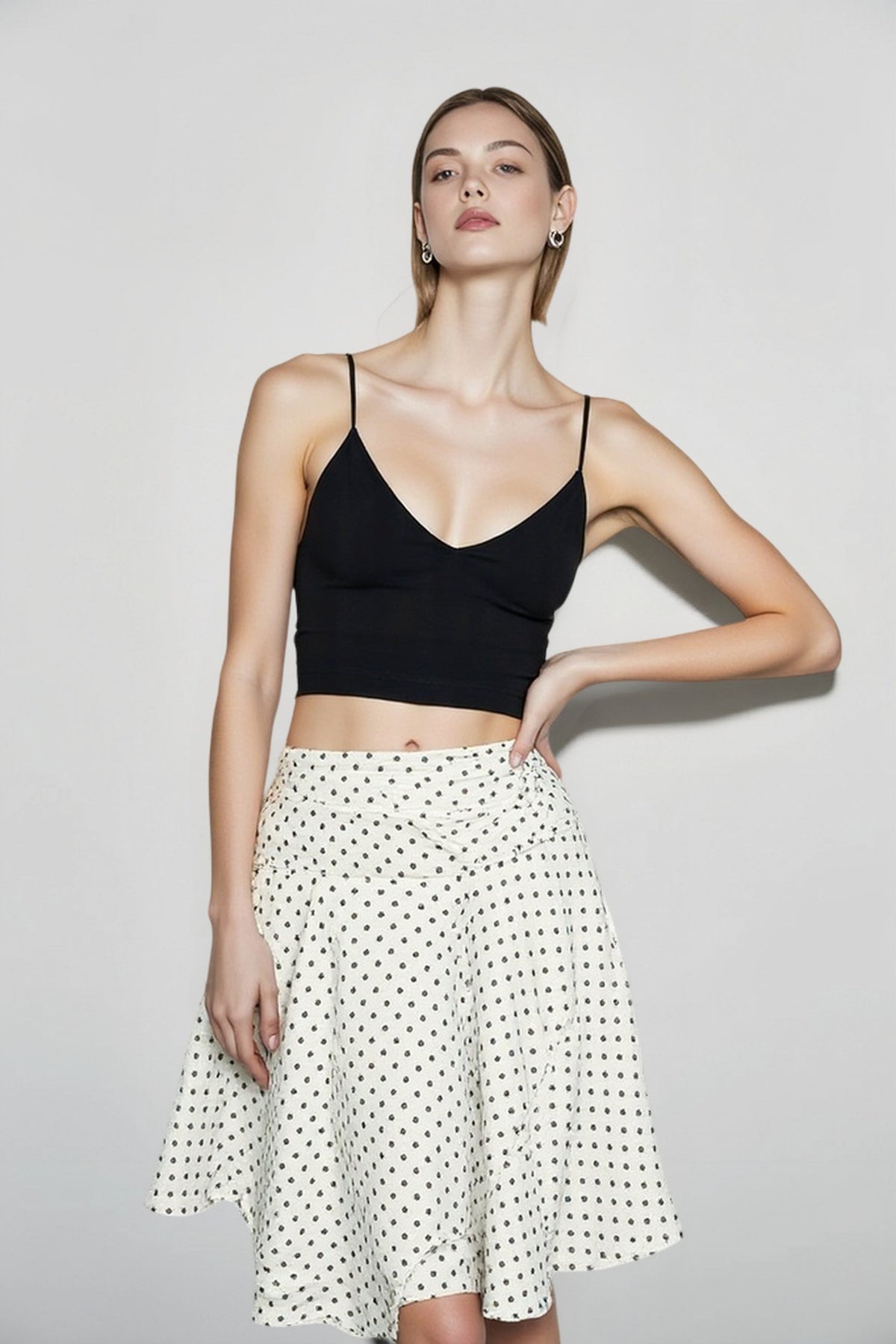 Polka Dot Low Waist Ruffle Hem A-Line Skirt