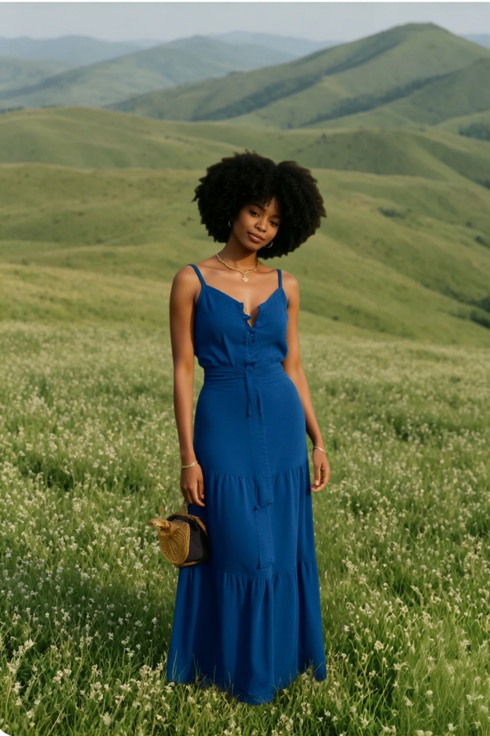 Elegant V Neck Tunic Ruffles Maxi Dress
