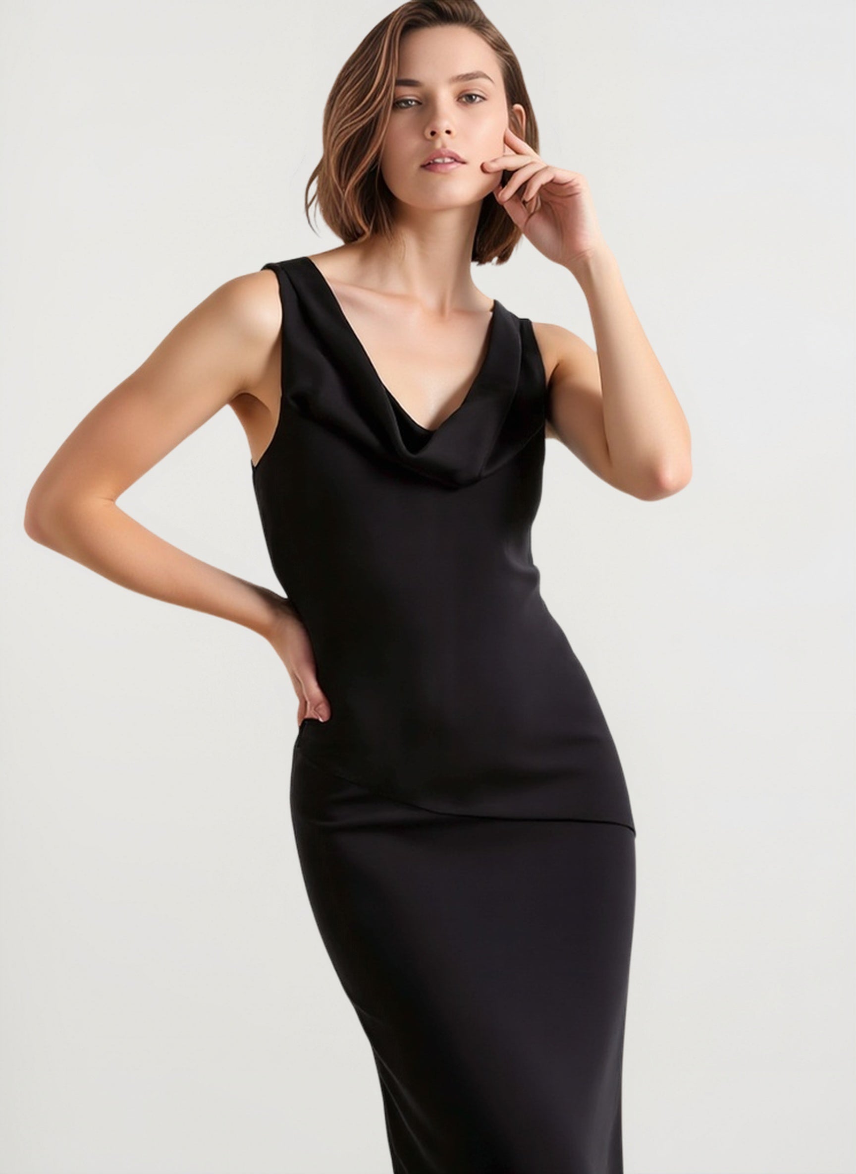 Satin Cowl Neck Fishtail Party Dress
