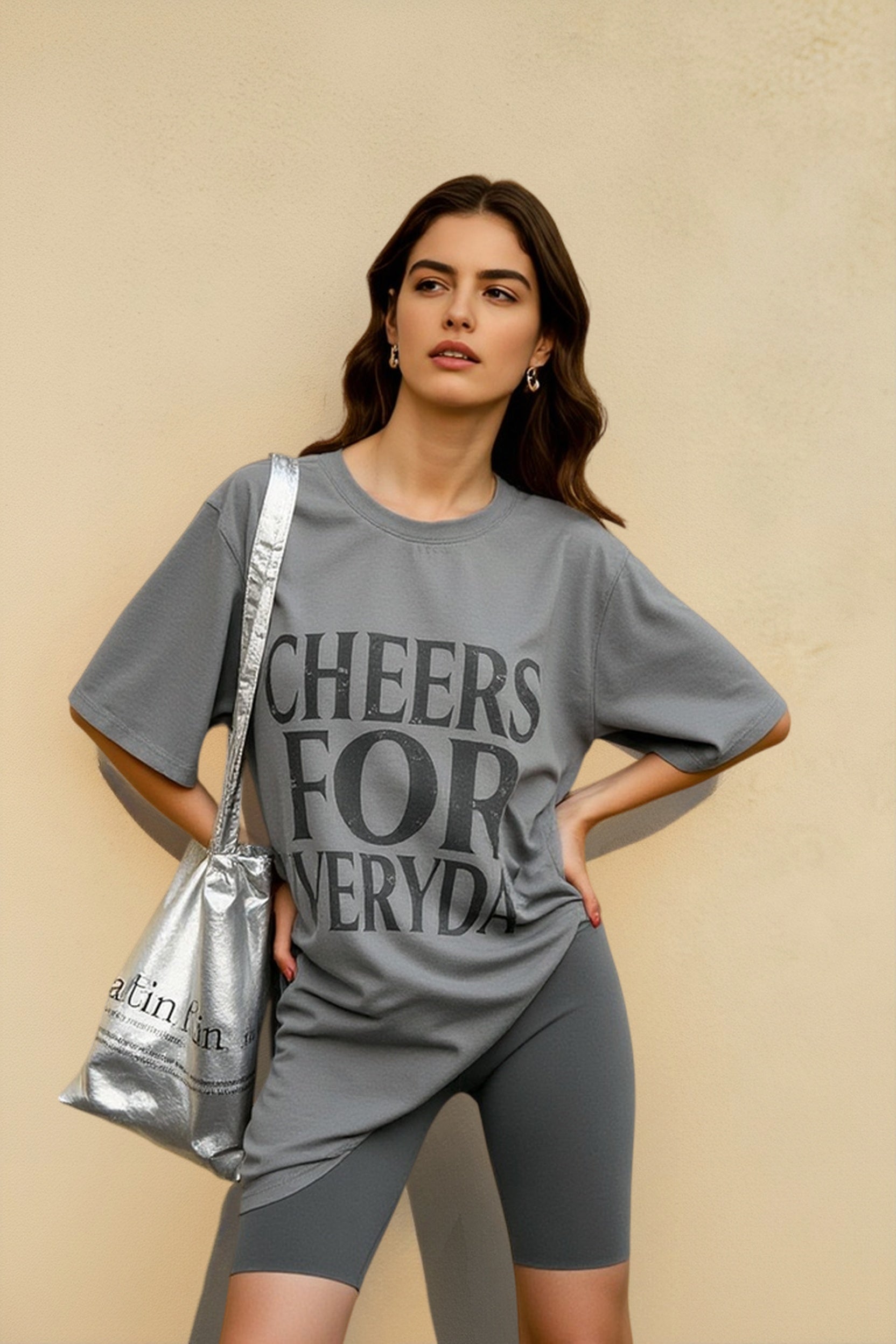 Cotton Oversized Letter Print T-Shirt