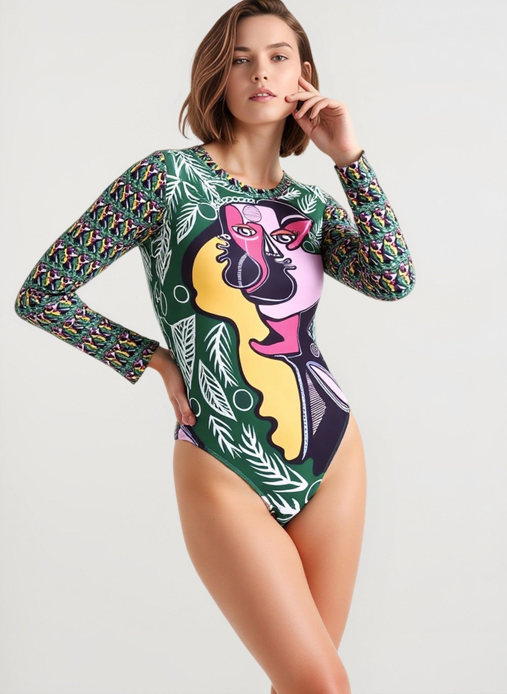 Backless Print Surfing One Piece Set