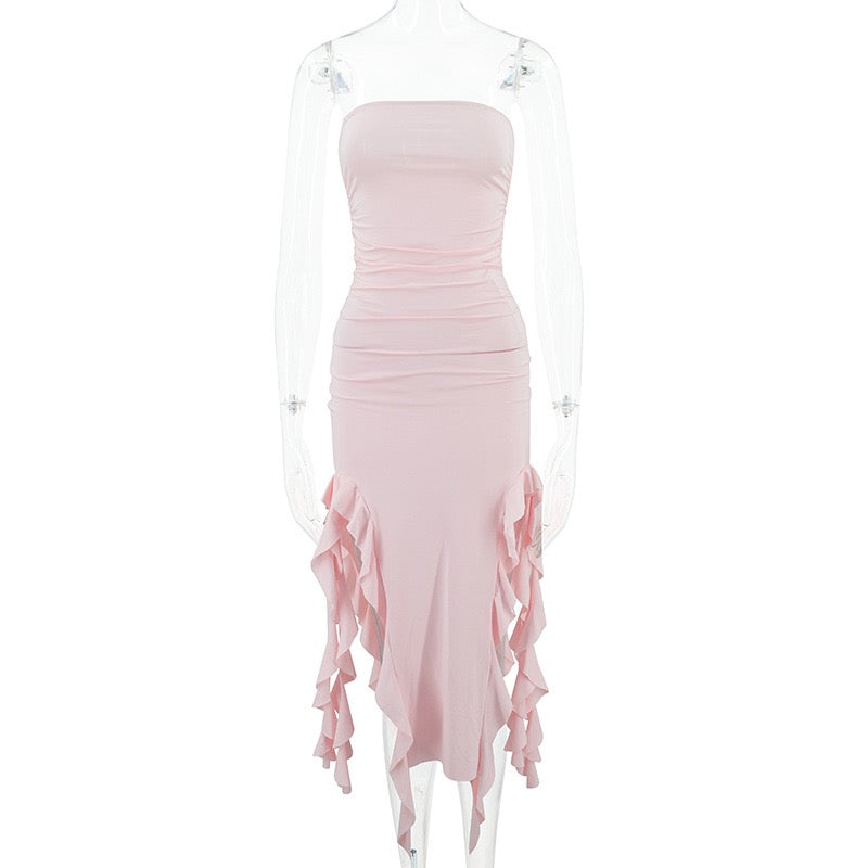 Ruffled Hem Slit Maxi Dress