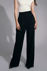 High Waist Dual Pocket Draped Wide Leg Pants