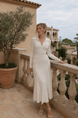 Elegant Tweed Knit Long Sleeve Midi Dress