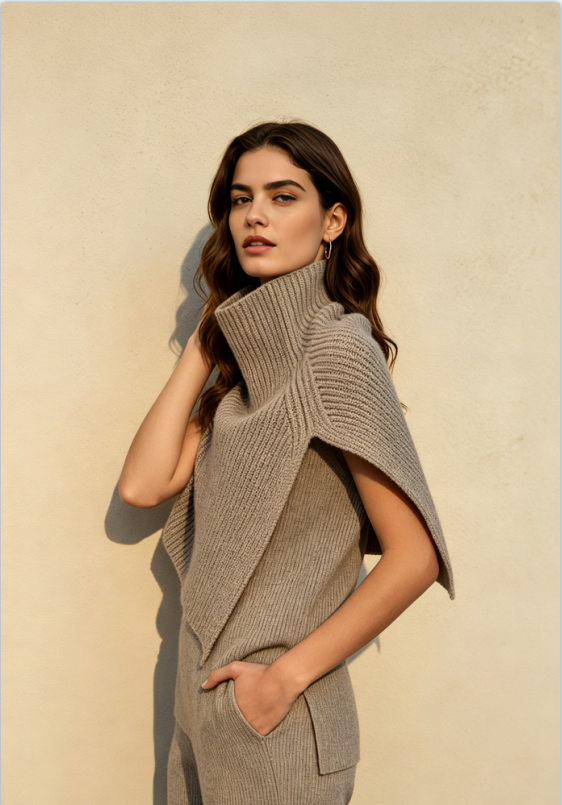Super Fine Merino Knitted Turtleneck Split Scarf