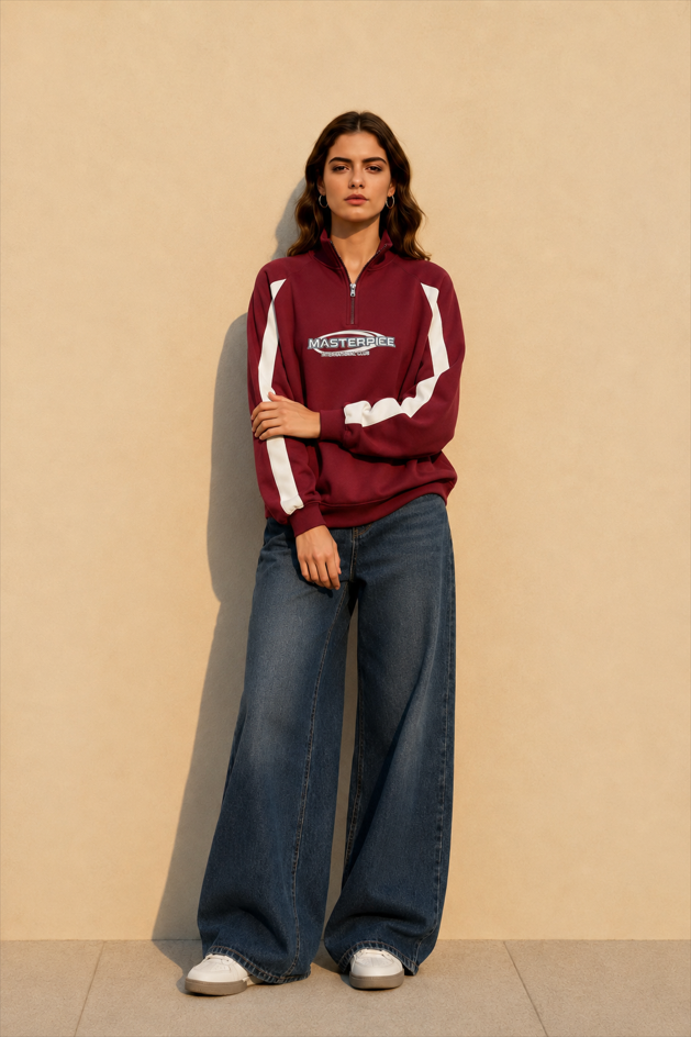 Half-Zip Stand Collar Letter Print Hoodie