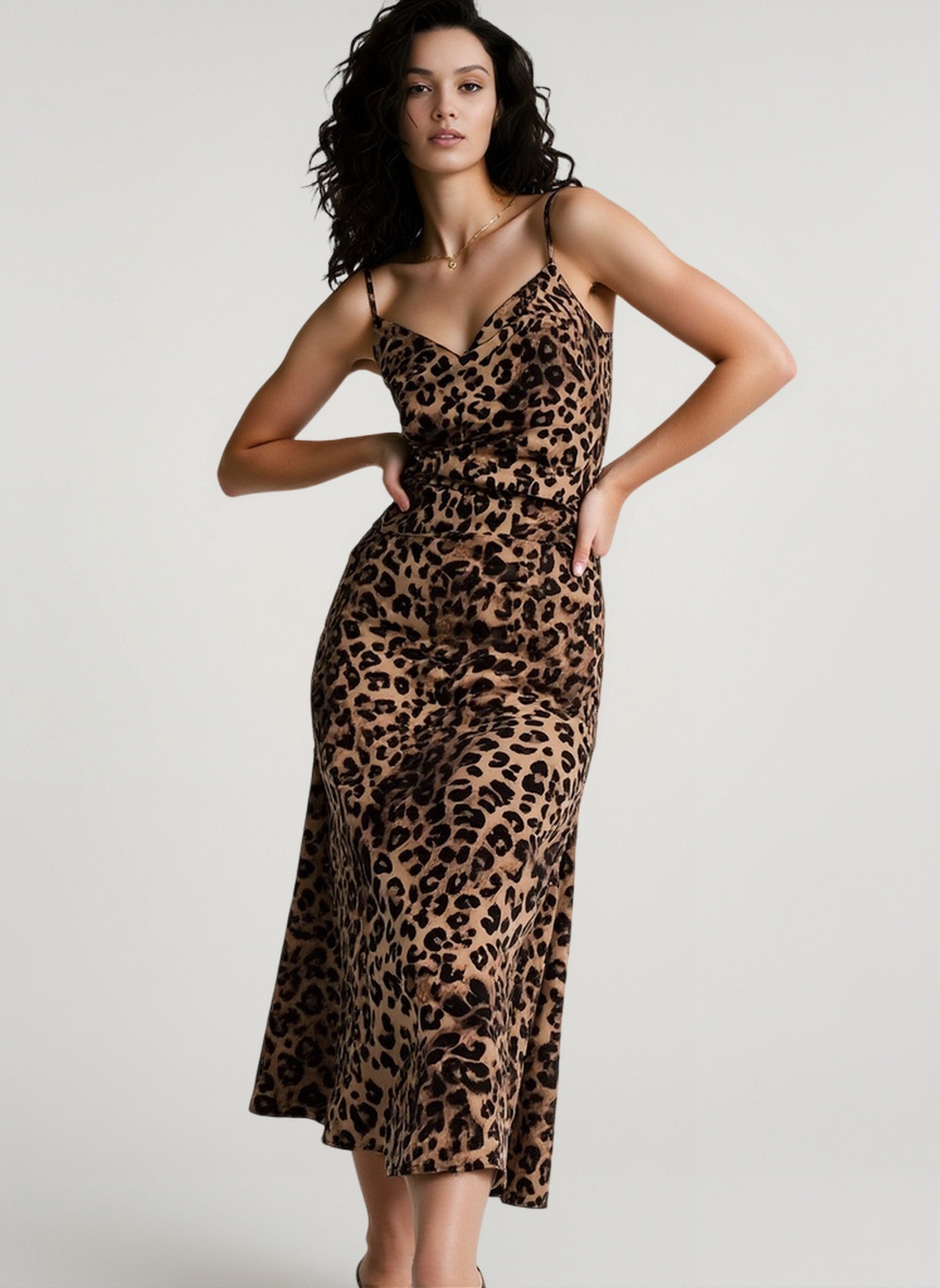 Animal Print Cami Backless Silk Dress