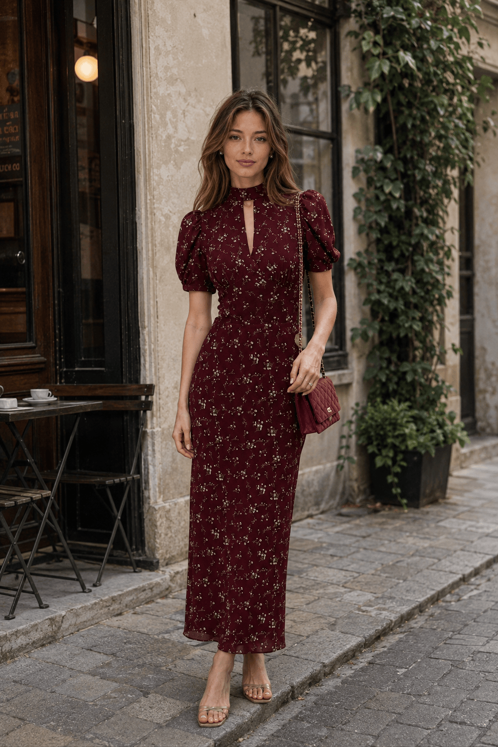 Elegant Floral Deep V Bodycon Maxi Dress