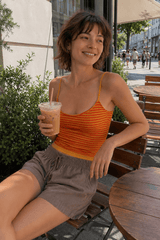 Casual Striped Orange Stretch Slim Cami Top
