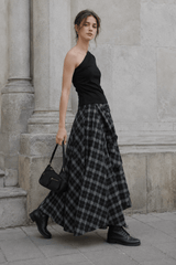 Asymmetrical Black White Plaid Slim-Fit Skirt